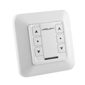 JAROLIFT 2-Kanal Funkwandtaster TDRC 02W aus dem Hause JAROLIFT zur manuellen Ansteuerung von bis zu zwei oder einer Reihe von JAROLIFT TDEF-Funkmotoren oder einfachen Rohrmotoren.