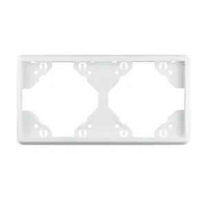 JAROLIFT System JS1 2-fach Rahmen in weiss (waagerecht). Der Dreifachrahmen in der Farbe 9016 weiss kann mit allen JAROLIFT Unterputz-Wippschaltern und Wipptastern verwendet werden. Dieser Rahmen eignet sich nur für die senkrechte Montage.