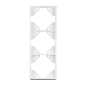 JAROLIFT System JS1 3-fach Rahmen in weiss (senkrecht). Der Dreifachrahmen in der Farbe 9016 weiss kann mit allen JAROLIFT Unterputz-Wippschaltern und Wipptastern verwendet werden. Dieser Rahmen eignet sich nur für die senkrechte Montage.