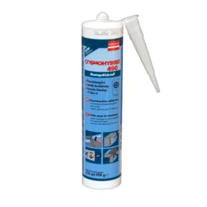 Weiss COSMOHYBRID 490 1-K-STP-MontageKlebstoff. COSMOHYBRID 490 ist ein neuartiger Spezialkleb-Dichtstoff mit hervorragender Haftung an verschiedensten Materialen wie Metallen (Stahl