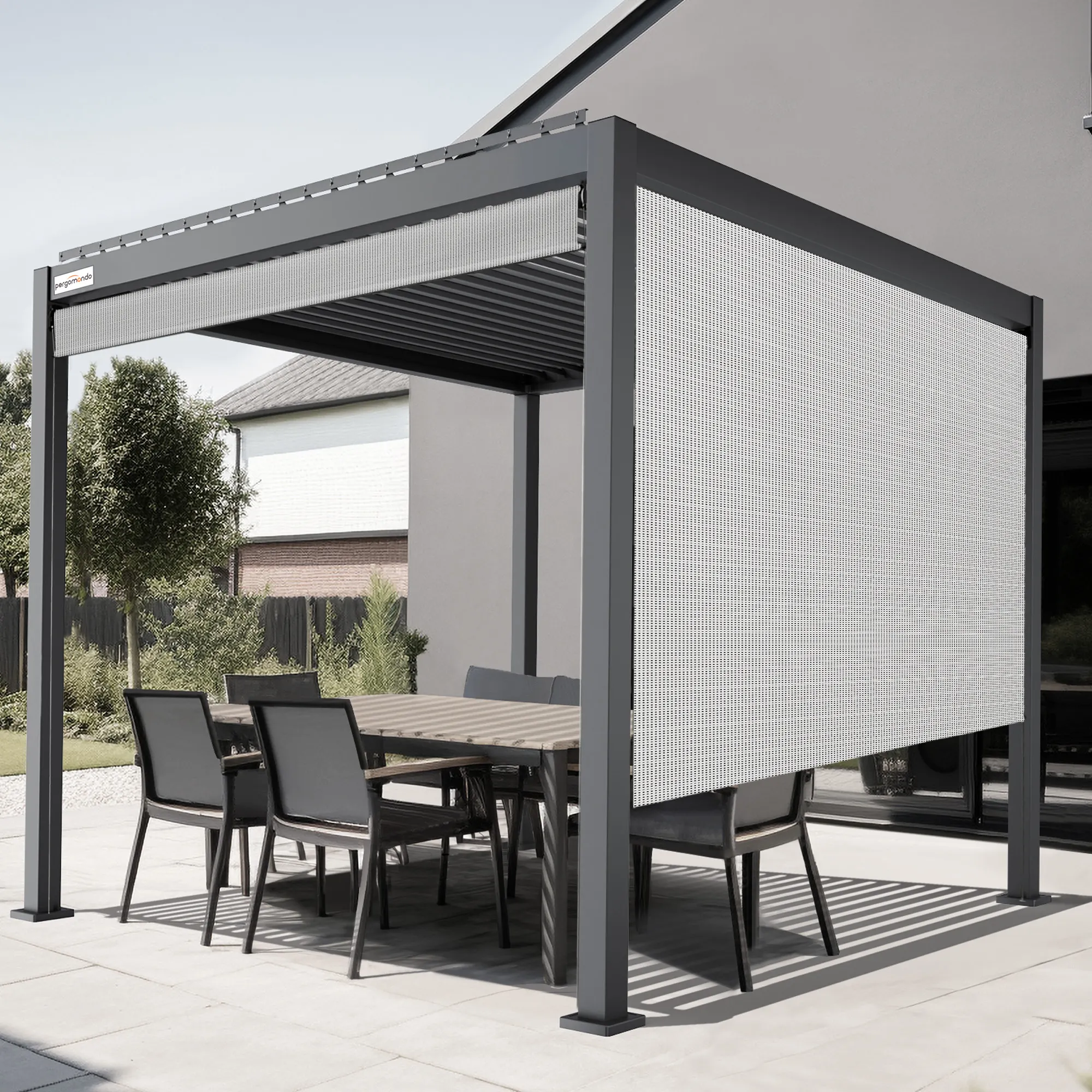 Außenrollo für Pergola mit Lamellendach | 3 m
