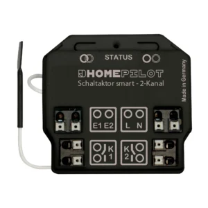 Schaltaktor smart | 2-Kanal. Rollladenantriebe (oder andere Verbraucher) funkfähig machen. 1-Kanal oder 2-Kanal erhältlich. Einfache Bedienung über Handsender oder Wandsender. Automatisierungsmöglichkeiten in Verbindung mit dem Gateway Premium.