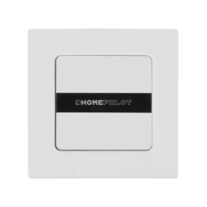 Wandtaster smart | 1 Gruppen. Batteriebetriebener Funkwandtaster inkl. Batterie. Gleichzeitige Steuerung von bis zu 16 HomePilot-Geräten. Rote und grüne Status LEDs zur Visualisierung der Befehle. Austauschbarer Mittelsteg (weiß oder schwarz) zum Designwechsel.