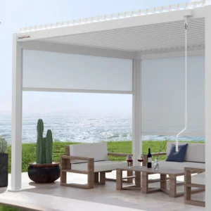 Pergomondo Screen-Rollo für Pergolen Schaffen Sie einen privaten Rückzugsort im Freien mit dem Pergomondo Screen-Rollo für Pergolen. Verfügbar in elegantem Anthrazit oder klassischem Weiß und wählbar zwischen den Größen 3 oder 4 Meter. Dieses stilvolle Screen-Rollo kombiniert Funktionalität mit einem modernen Design und macht Ihren Außenbereich zum perfekten Ort für Entspannung