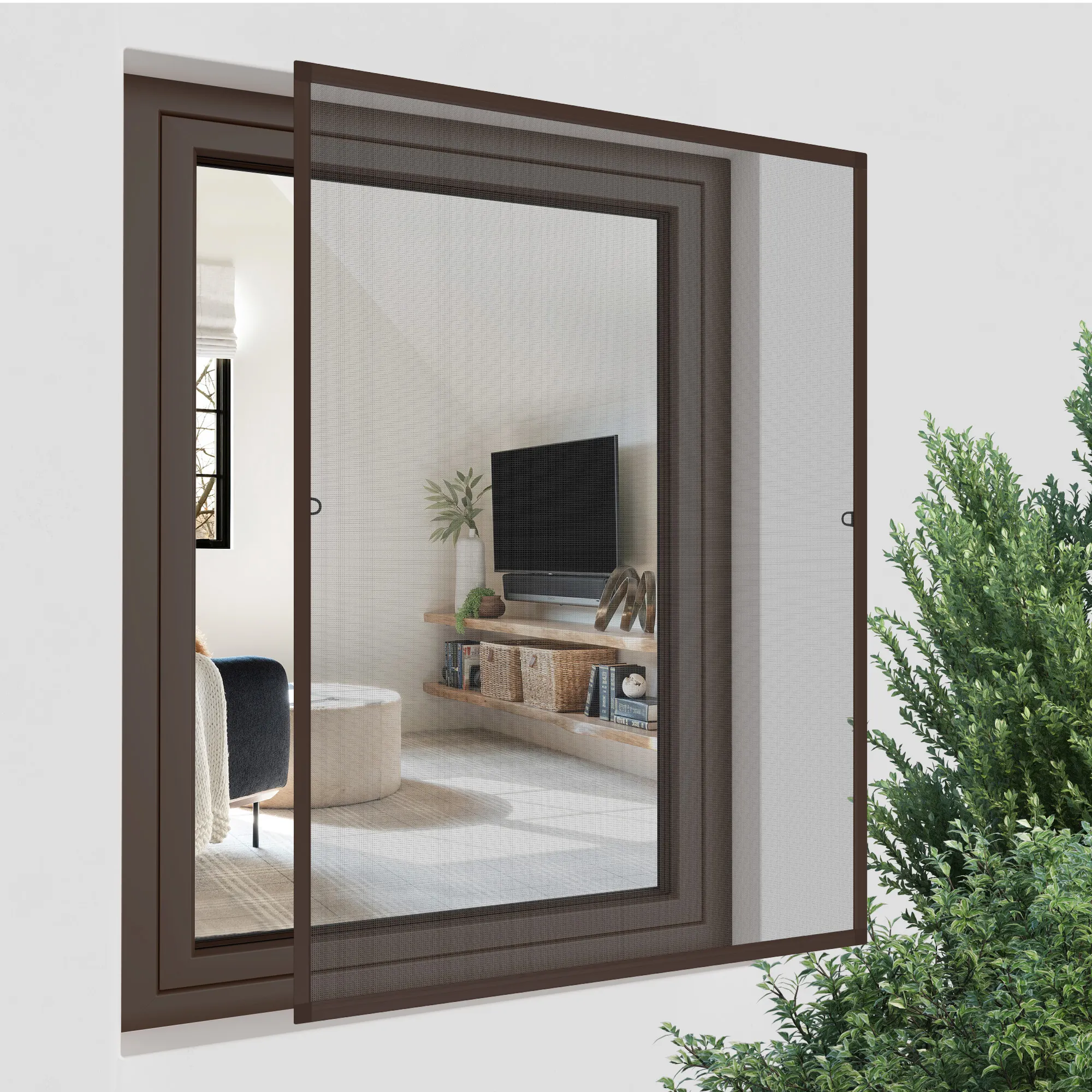 Der praktische Spannrahmen SlimLine schützt Ihr Zuhause zuverlässig vor Insekten aller Art. Er hat die Maße 130 cm x 150 cm und kommt in der Farbe braun. Dank eines neuartigen Aluminiumprofils lässt sich der Spannrahmen problemlos auch an Fenstern mit Rollläden einsetzen. Das Profil von Slimline trägt nach außen nur noch 1