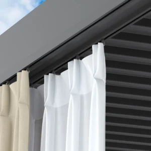 Verleihen Sie Ihrer Pergola mit der Gardinenschiene Pergomondo eine elegante Note und schaffen Sie eine stilvolle Atmosphäre im Freien. Erhältlich in den Größen 3 x 3 m und 3 x 4 m sowie in den zeitlosen Farben Anthrazit und Weiß ist diese Vorhangschiene aus pulverbeschichtetem Aluminium die perfekte Ergänzung für Ihren Outdoor-Bereich.   Alle Vorteile im Überblick In Kombination mit Gardinen von Jalousiescout der perfekte Sicht- & Sonnenschutz  Dekorativer Blickfang im Garten oder auf der Terrasse  Einfache Montage