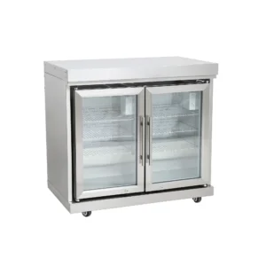 Edelstahl-Erweiterungsmodul mit Doppelkühlschrank. Aus hochwertigem Edelstahl. Zwei beleuchtete Edelstahl-Kühlschränke. Inklusive Spülbecken und Wasserhahn. Je 63 l Nutzvolumen. Dreilagiges Isolier-Sicherheitsglas.    Produktinformationen       Für alle