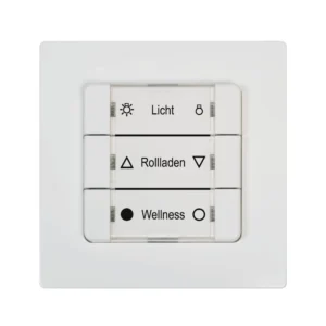 Wandtaster smart | 3 Gruppen. Bis zu 24 Geräte über 3 Tastenwippen bedienbar. Kompatibel mit dem HomePilot Smart-Home-System. Batteriebetrieben