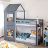 JINTAOMA Hochbett Kinder mit Rutsche, Massivholz Kinderbett Etagenbett 90×200 – Stockbett Für 2 Kinder
